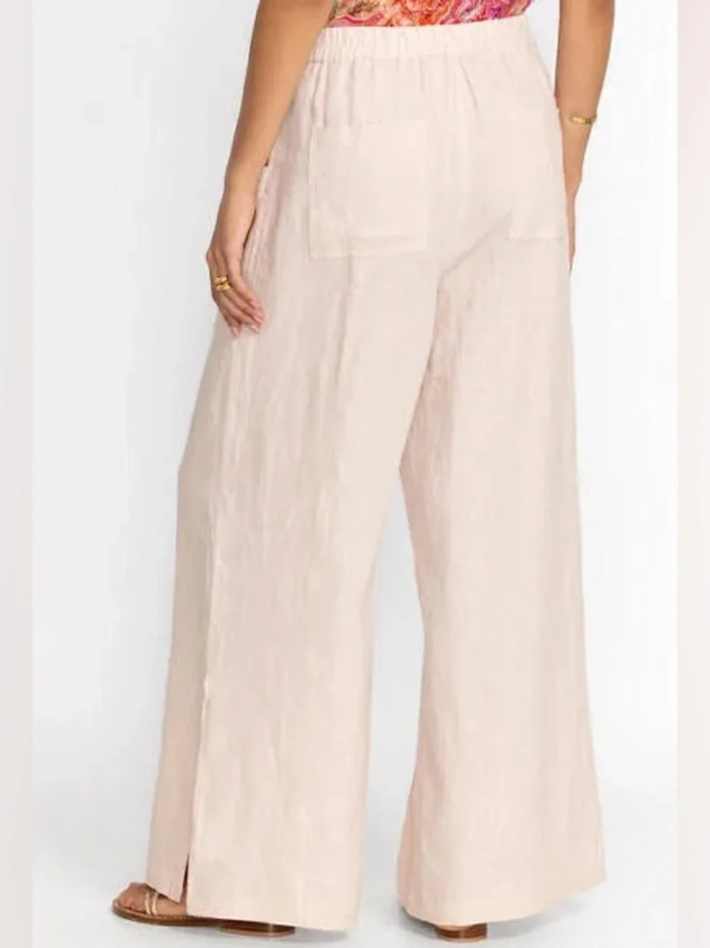 Johnny Was Calme Linen Pull On Pant w Slits Khaki Beige Womens Size L - Picture 4 of 10